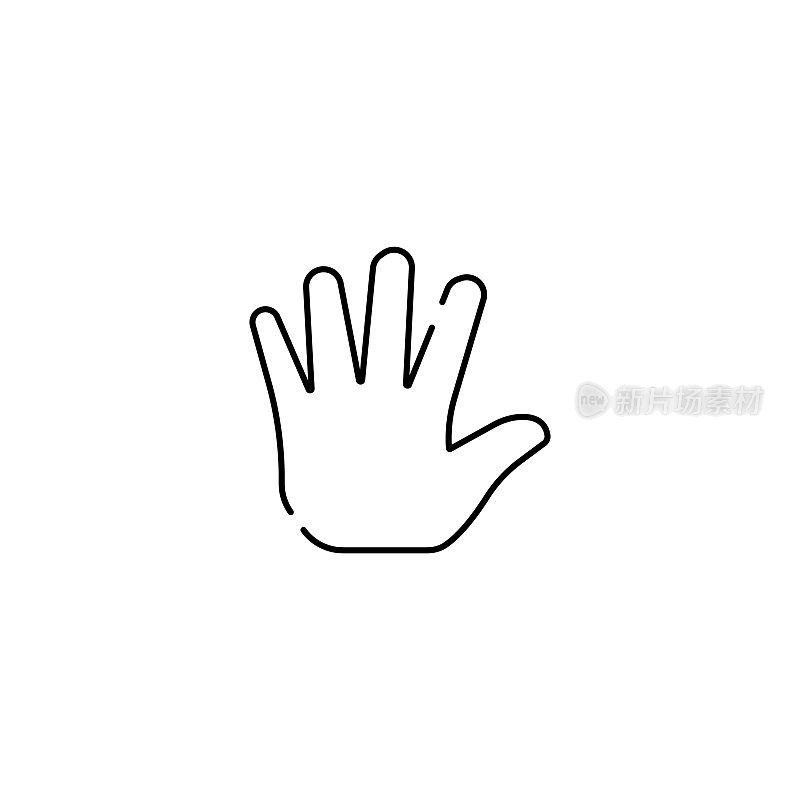 Hand wave, waving hi or hello gesture line art vector icon for apps and websites emoji, slap